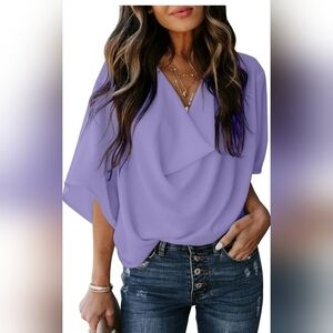 Wrap v neck, Ruffle short sleeves, Draped design